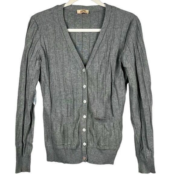 Bonage Gray Half Button Up Front Pockets Cardigan Sweater - Picture 1 of 9